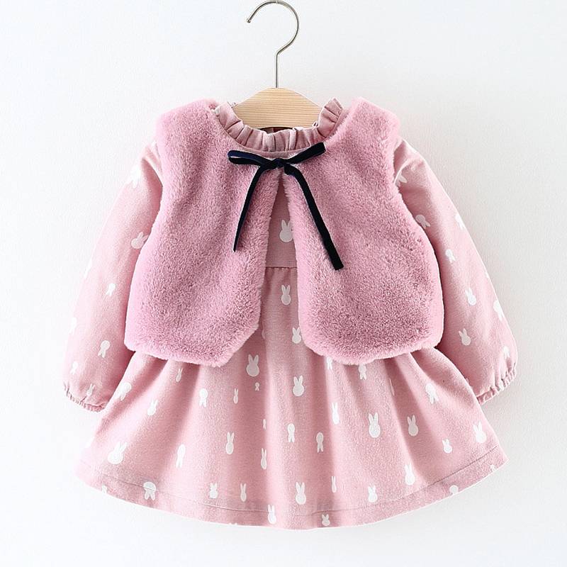Baby Girl’s Long Sleeved Fur Vest Dress Baby & Toddler Clothing Dresses
