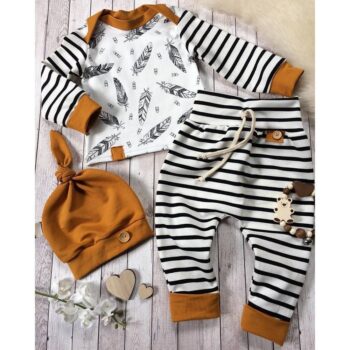 Baby’s Feather Printed Cotton Shirt and Striped Pants Set Baby & Toddler Clothing Clothing Sets